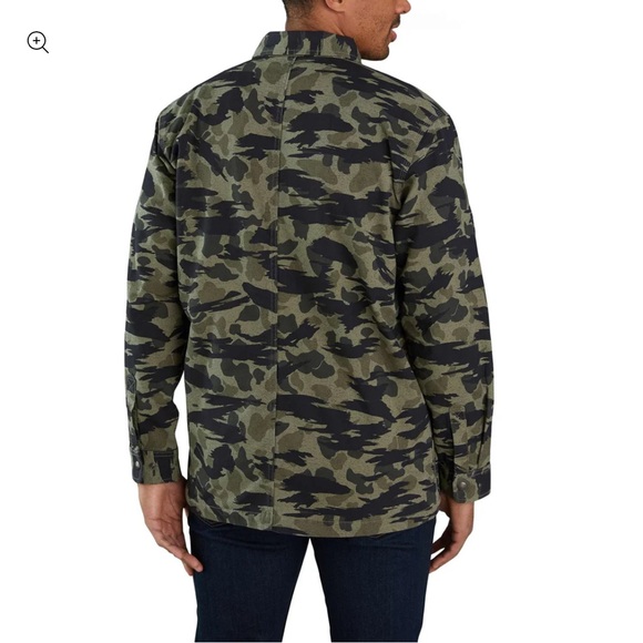 Carhartt RUGGED FLEX RELAXED FIT CANVAS FLEECE-LINED SNAPFRONT CAMO SHIRT JACKET - Picture 3 of 6